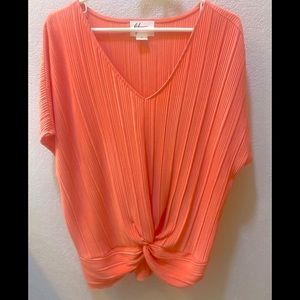 NWOT Andrea Jovine Coral V-Neck Top with Knotted Waist XL